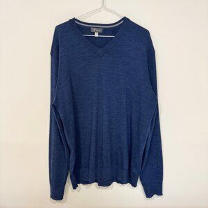 Ibex Mens Merino Wool Blend V-Neck Sweater Size L Blue